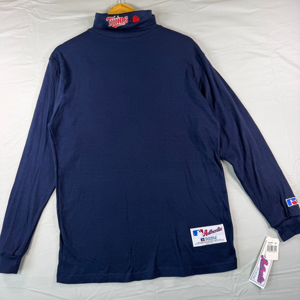 NWT Vintage MLB Minnesota Twins Russell Athletic Turtleneck Shirt Mens L Navy